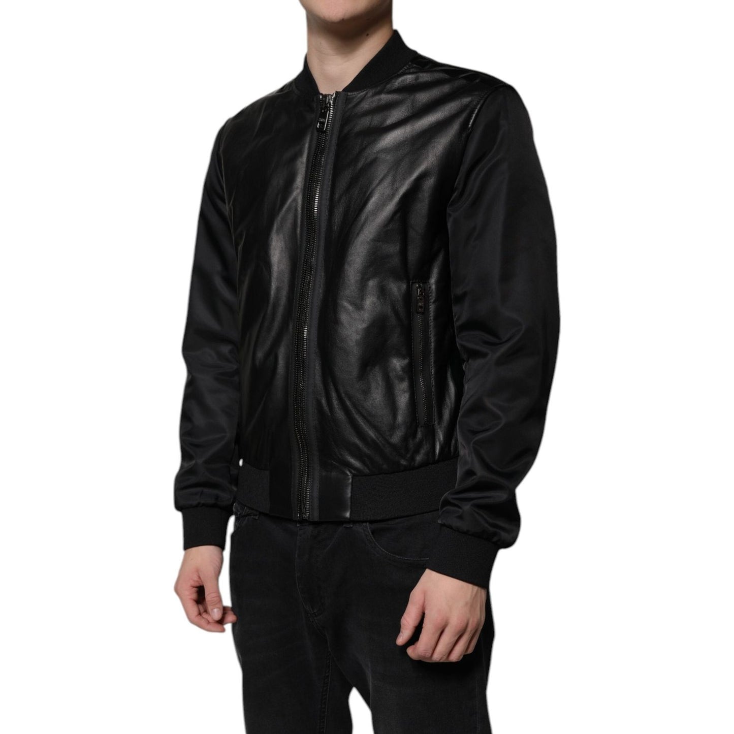 Dolce & Gabbana Black Lambskin Full Zip Biker Blouson Jacket JKT4137-48