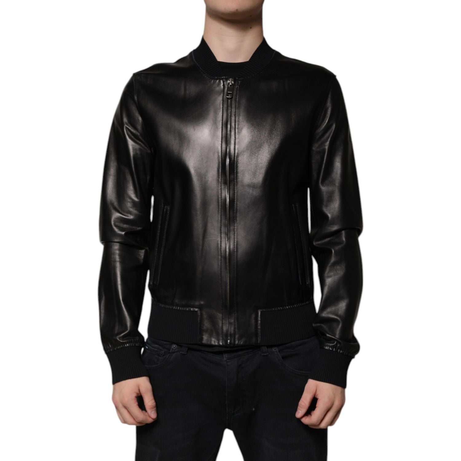 Dolce & Gabbana Black Leather Full Zip Biker Blouson Jacket