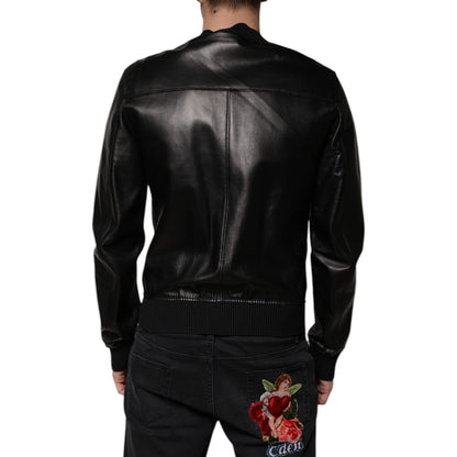 Dolce & Gabbana Black Leather Full Zip Biker Blouson Jacket