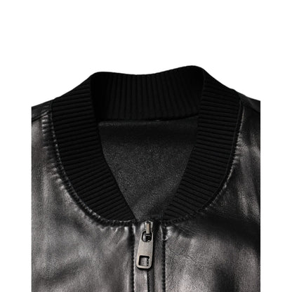 Dolce & Gabbana Black Leather Full Zip Biker Blouson Jacket