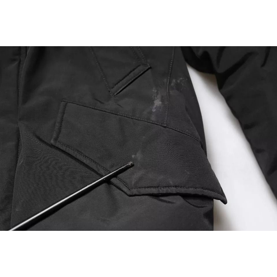 Woolrich Black Hooded Long Sleeves Fur Shearling Coat Jacket