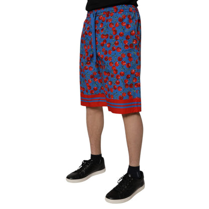 Dolce & Gabbana Blue Cherry Print Cotton Men Bermuda Shorts