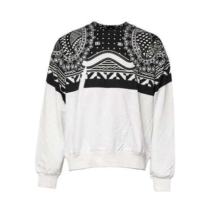 Dolce & Gabbana White Black Print Cotton Sweatshirt Sweater
