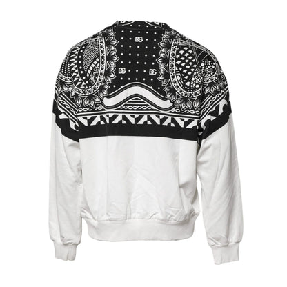 Dolce & Gabbana White Black Print Cotton Sweatshirt Sweater
