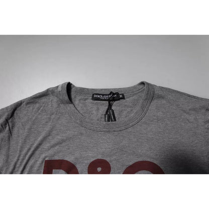 Dolce & Gabbana Gray Logo Print Cotton Crew Neck Men T-shirt