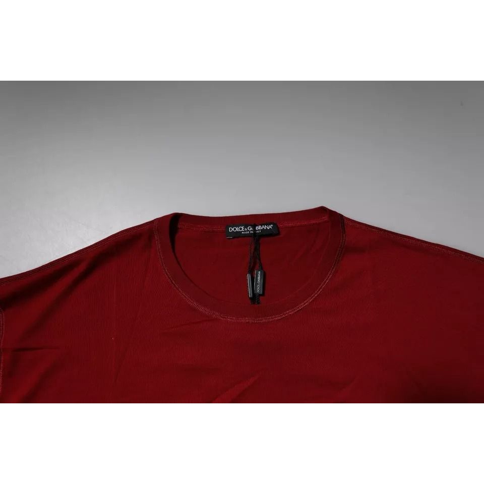Dolce & Gabbana Red Logo Tape Cotton Crew Neck T-shirt