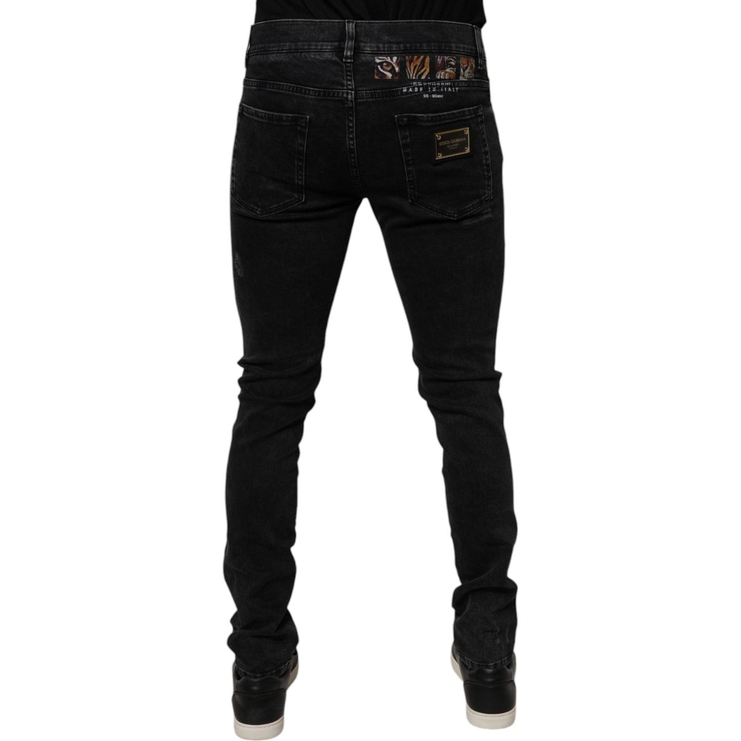 Dolce & Gabbana Black Tattered Cotton Skinny Men Denim Jeans