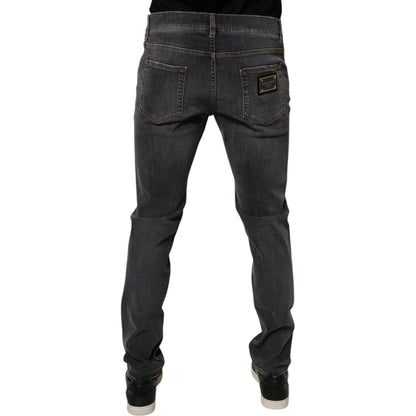 Dolce & Gabbana Dark Gray Washed Cotton Slim Fit Denim Jeans