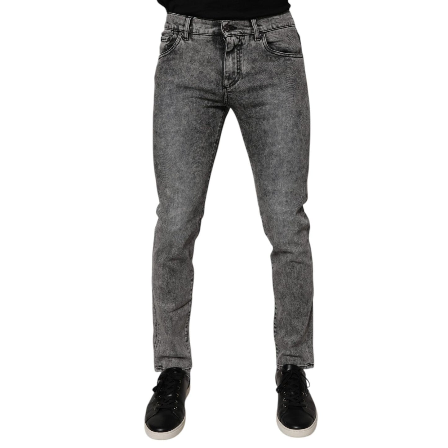Dolce & Gabbana Dark Gray Washed Cotton Slim Fit Denim Jeans