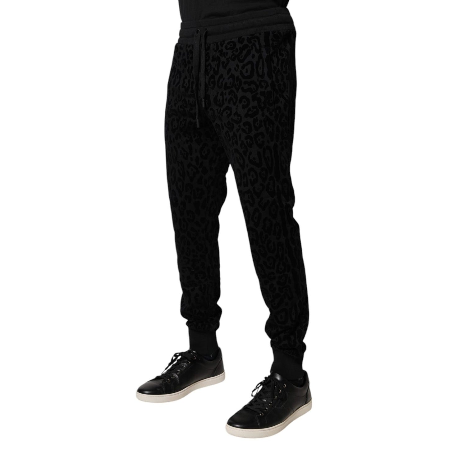 Dolce & Gabbana Black Leopard Cotton Jogger Sweatpants Pants