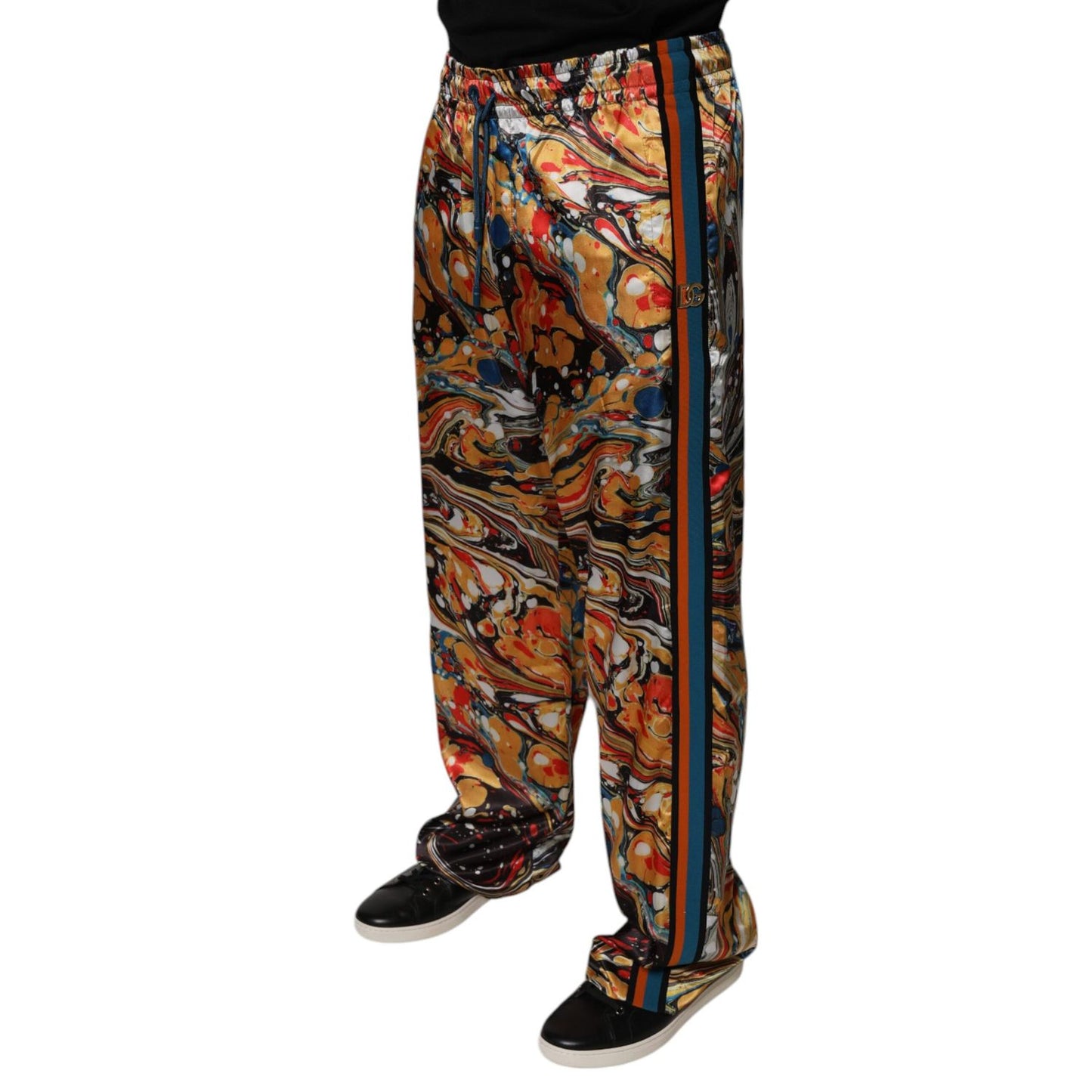Dolce & Gabbana Multicolor Marble Satin Men Tracksuit Pants