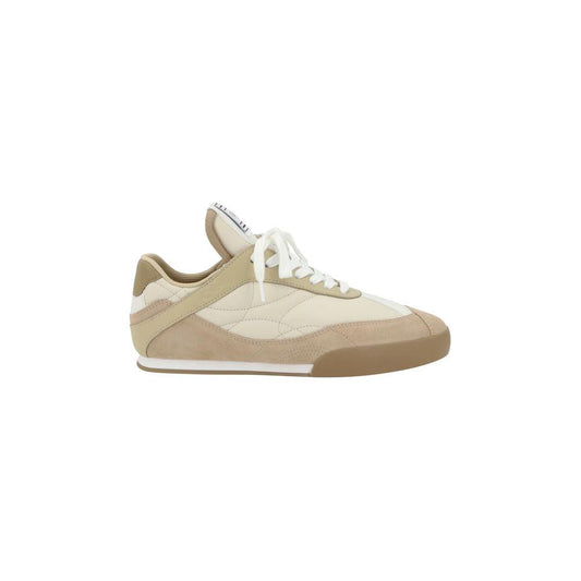 Chloé Kick Sneakers in leather with suede details, featuring a round toe, paneled design, lace-up closure, and flat sole for comfort.