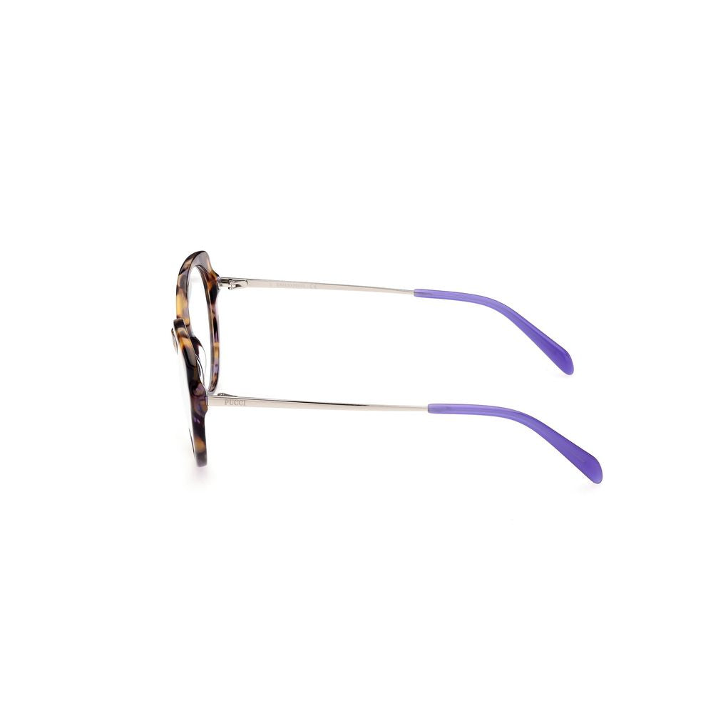 Emilio Pucci Brown Acetate Frames side view showing purple earpieces.