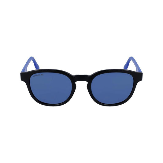 Lacoste Black Injected Unisex Sunglasses L968SX-002 with Blue Lenses, measures 51/21/145 mm, Category 3 UV protection.