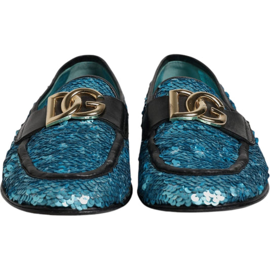 Dolce & Gabbana Blue Sequined Loafers Formal Dress Shoes MV7046-40