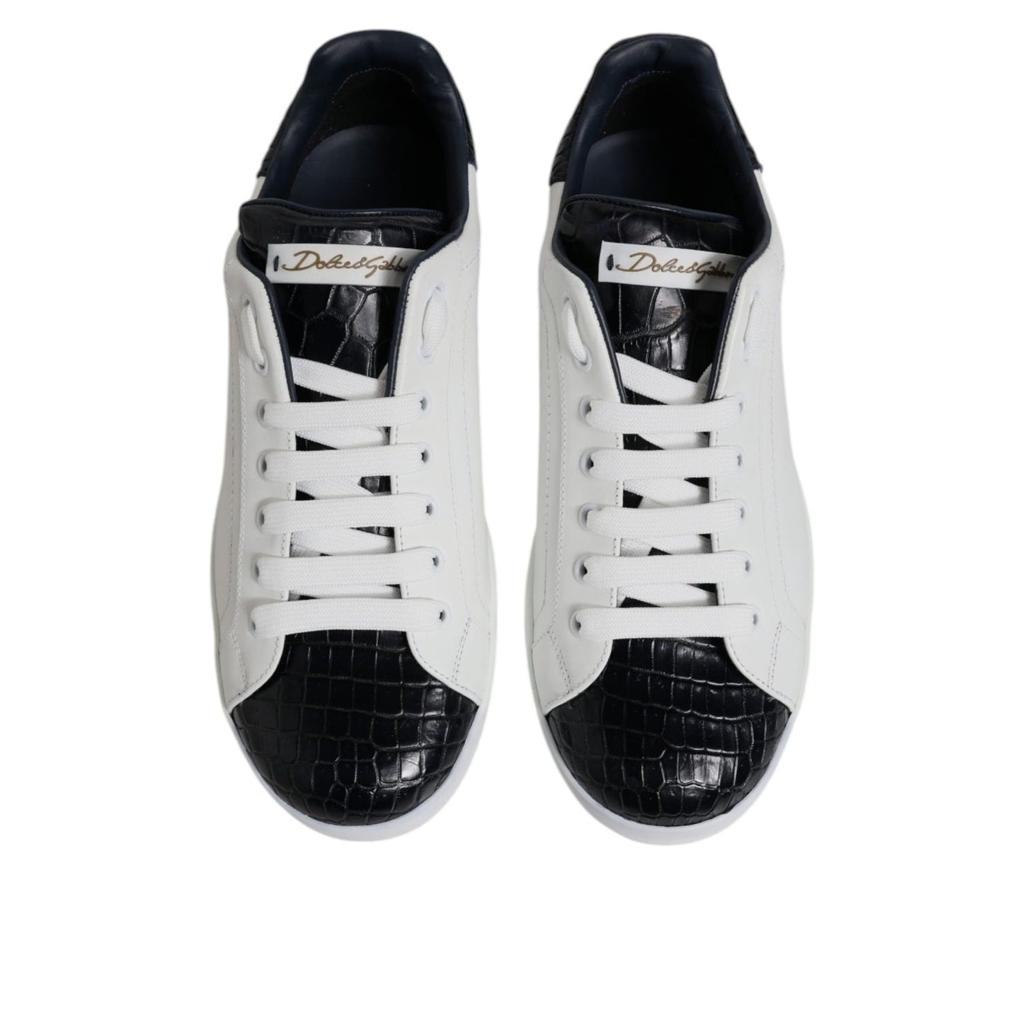Dolce & Gabbana White Black Leather Portofino Sneaker Shoes