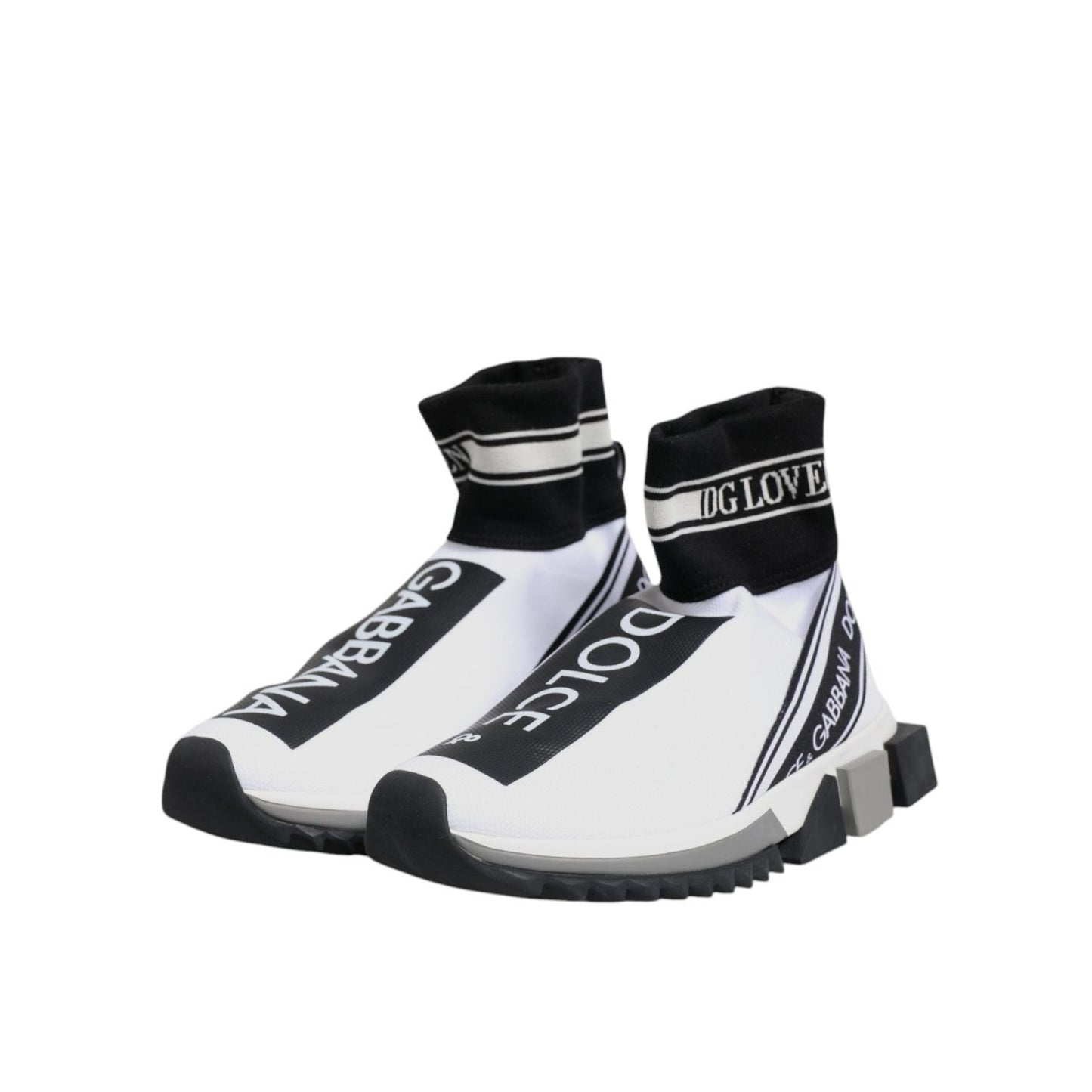Dolce & Gabbana White Black Sorrento Socks Sneakers Shoes LA12291-40