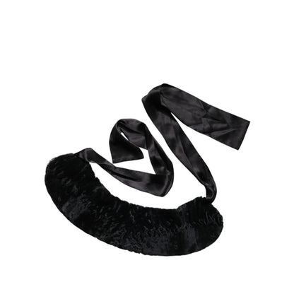 Dolce & Gabbana Black Lamb Fur Women Neck Warmer Winter Scarf