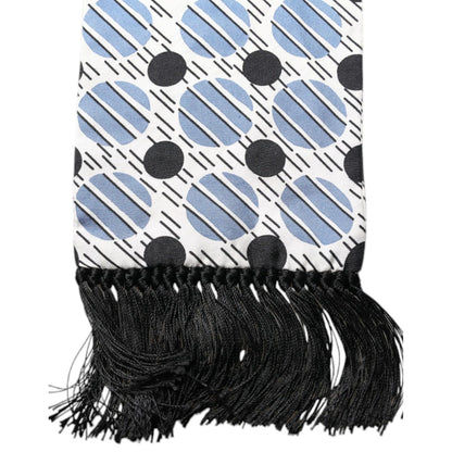 Dolce & Gabbana White Blue Polka Dotted Silk Skinny Scarf