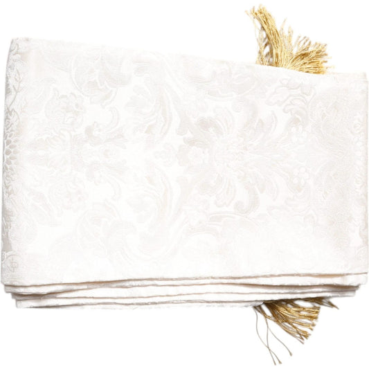 Dolce & Gabbana White Floral Jacquard Skinny Fringes Scarf MS7188