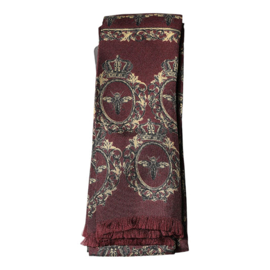 Dolce & Gabbana Bordeaux Printed Silk Neck Wrap Shawl Scarf MS7272