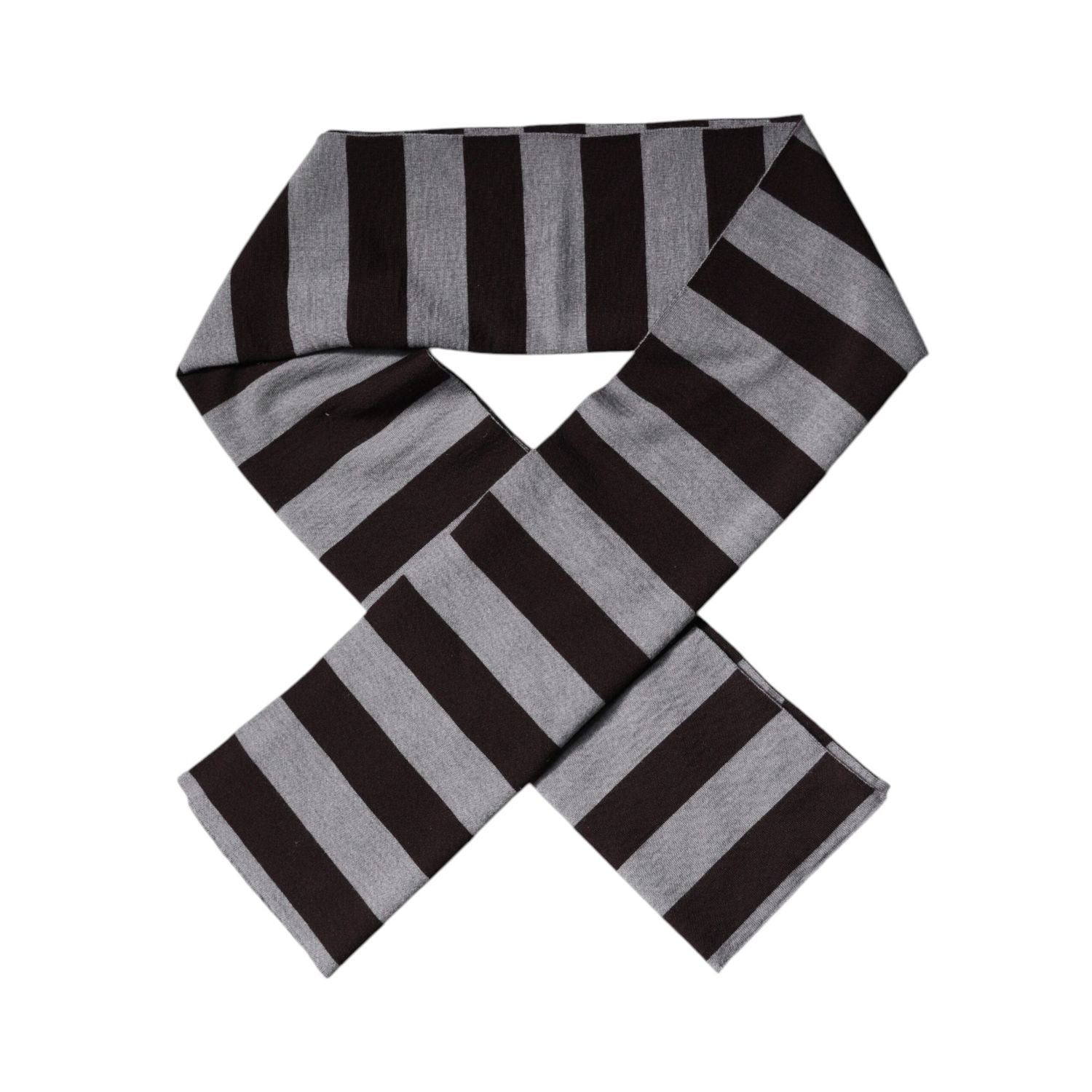 Dolce & Gabbana Black Gray Stripes Wool Neck Wrap Scarf