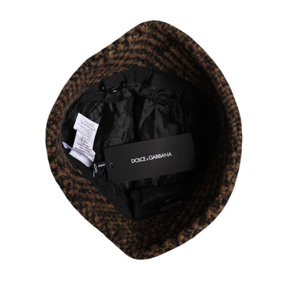 Dolce & Gabbana Brown Houndstooth Wool Woven Bucket Hat