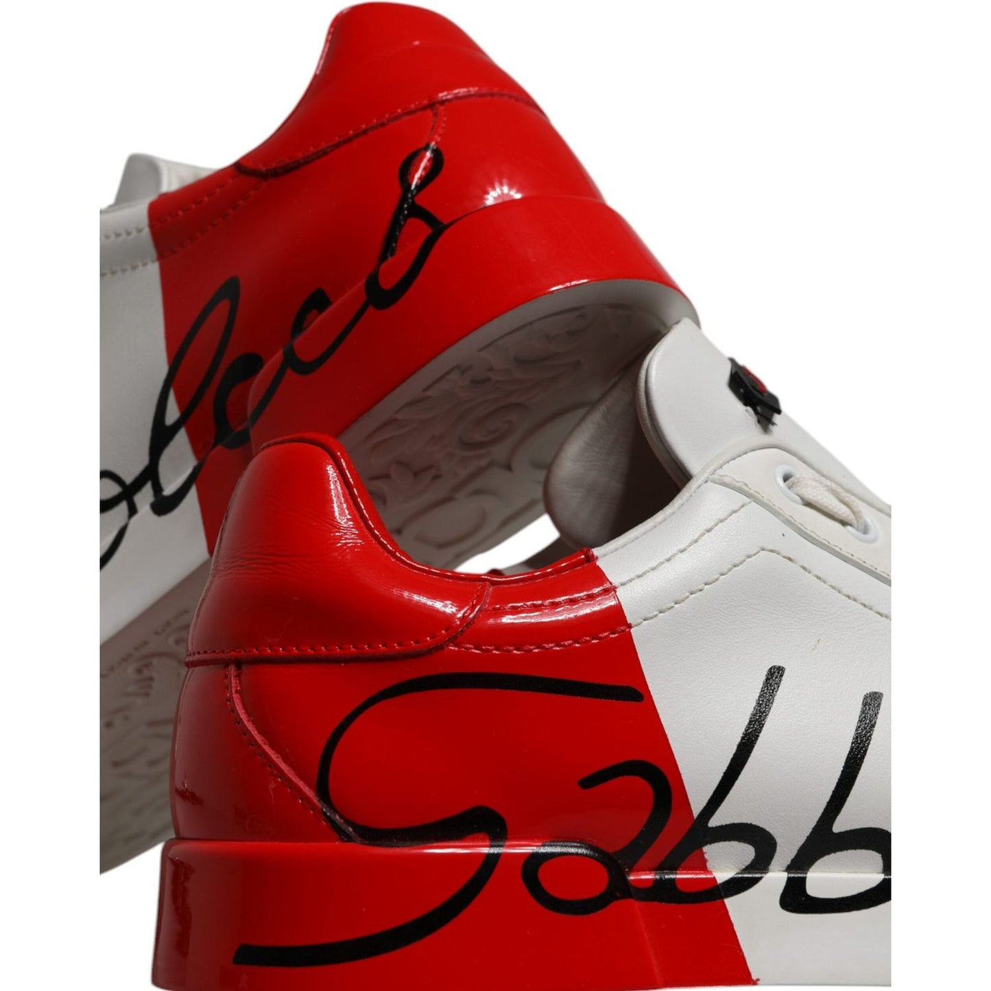 Dolce & Gabbana White Red Leather Logo Low Top Sneakers Shoes