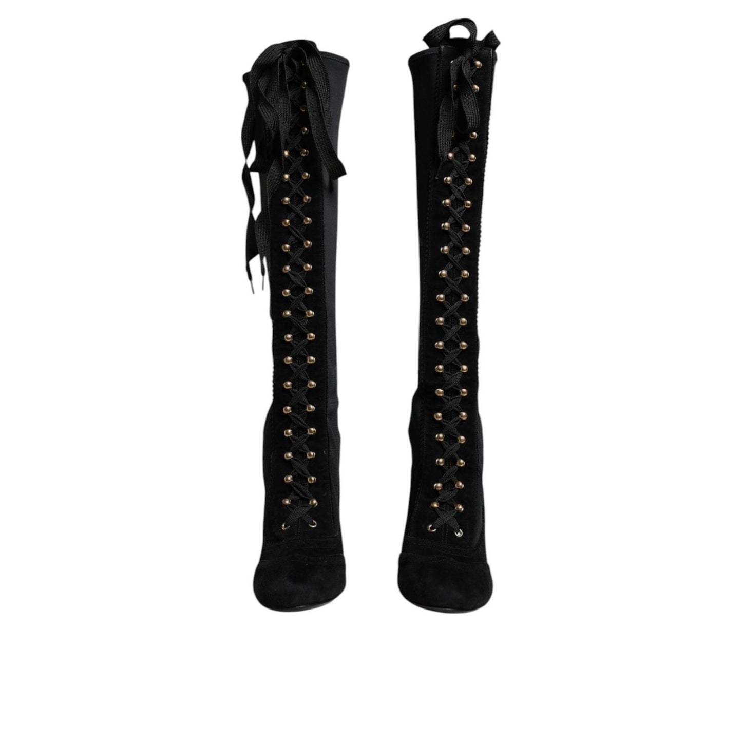 Dolce & Gabbana Black Lace Up Heels High Boots Shoes