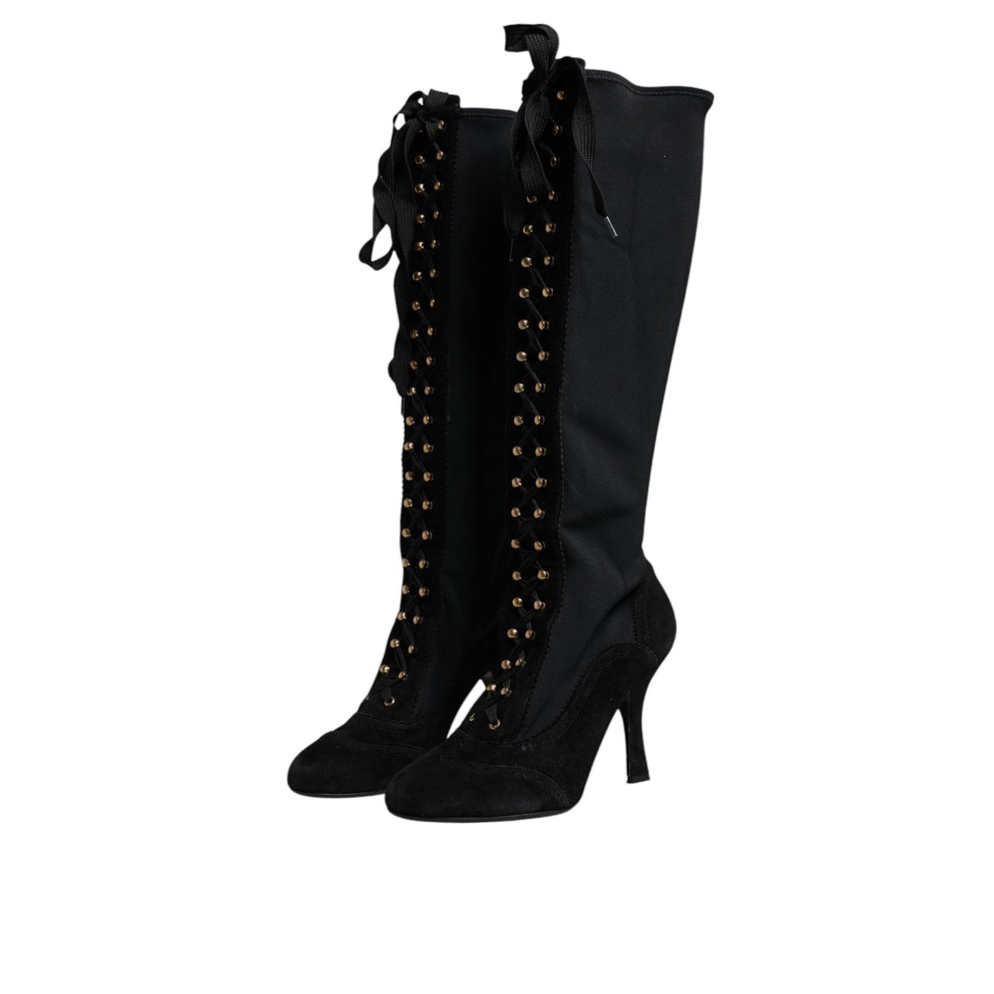 Dolce & Gabbana Black Lace Up Heels High Boots Shoes