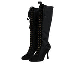 Dolce & Gabbana Black Lace Up Heels High Boots Shoes