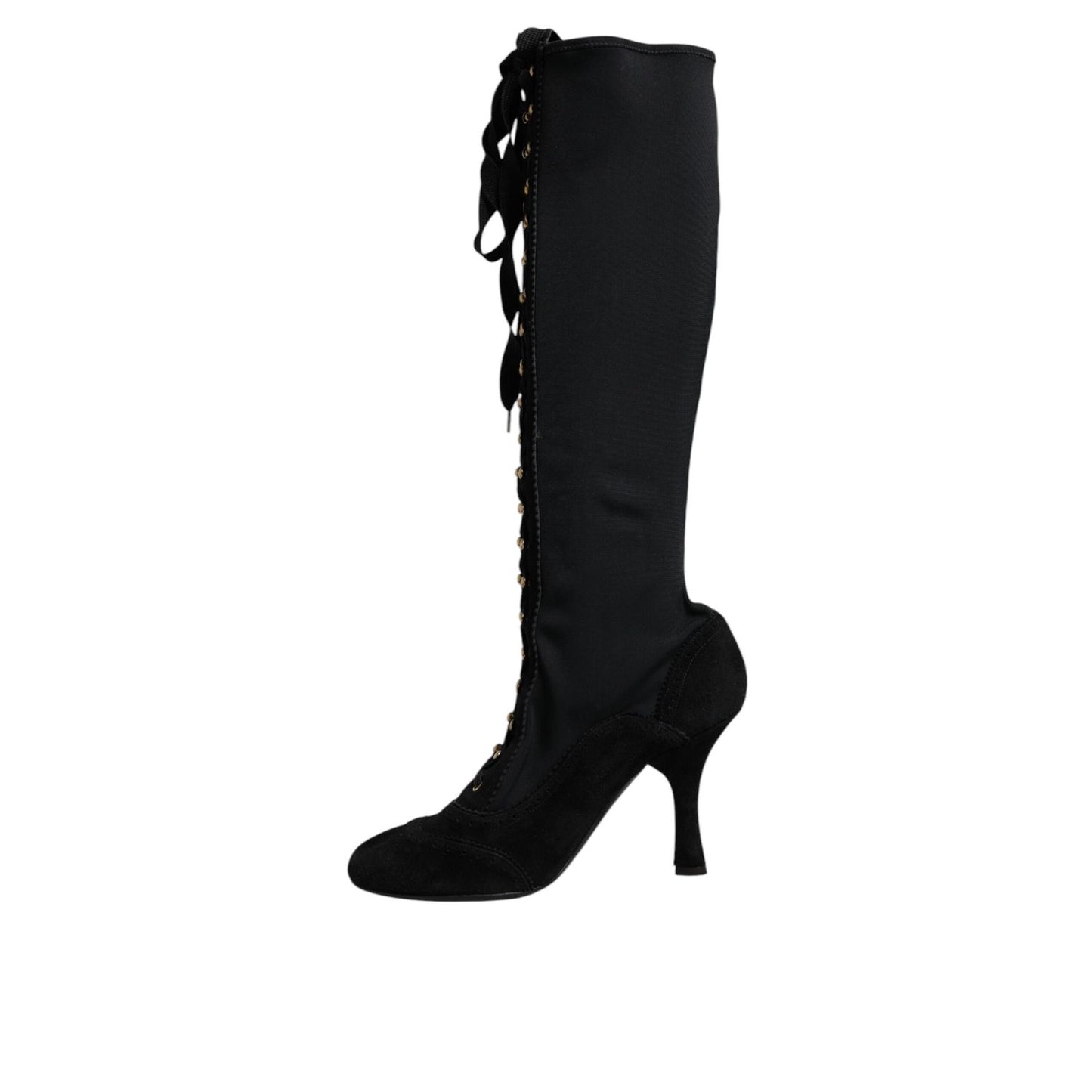 Dolce & Gabbana Black Lace Up Heels High Boots Shoes