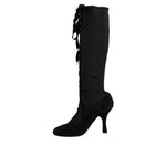 Dolce & Gabbana Black Lace Up Heels High Boots Shoes