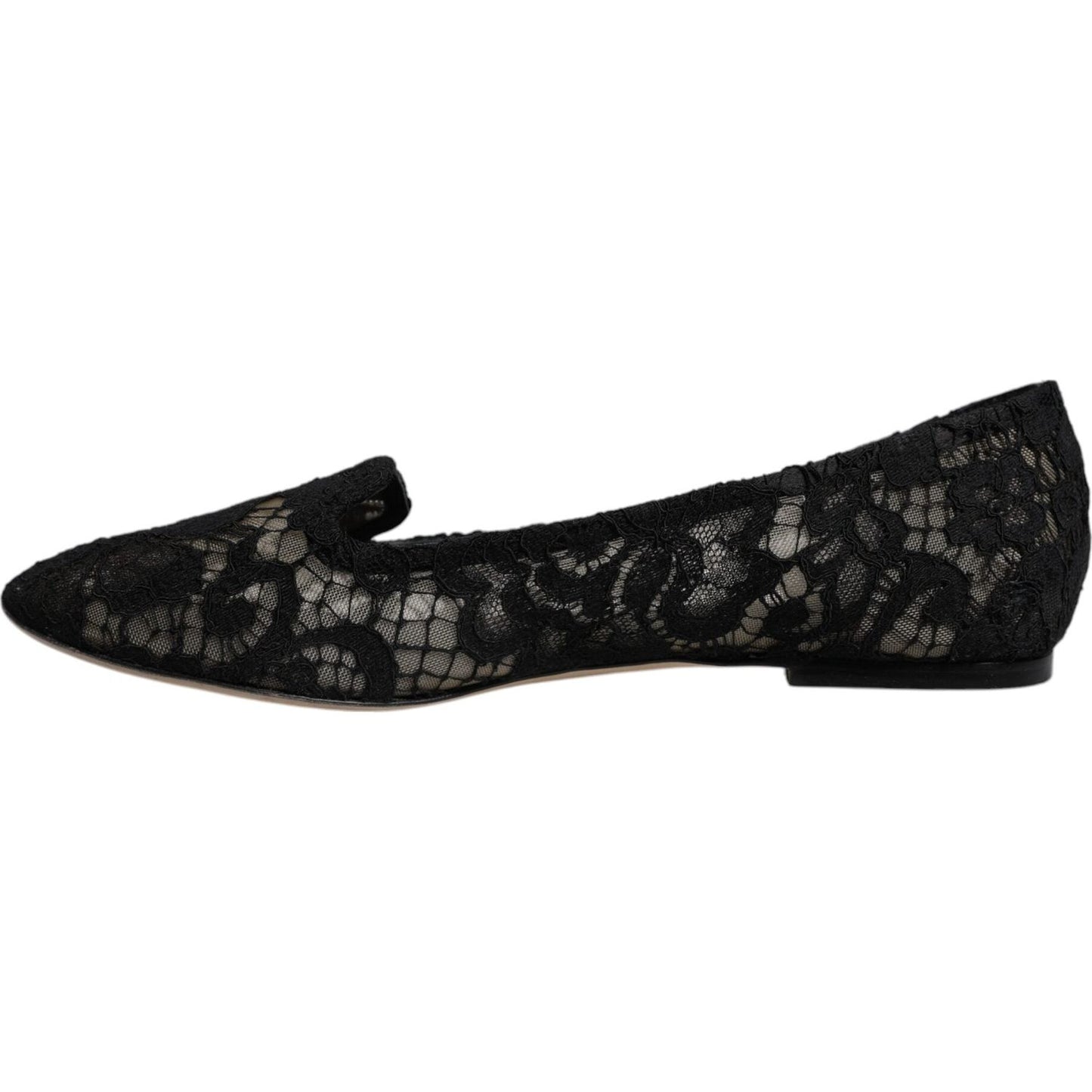 Dolce & Gabbana Black Taormina Lace Slip On Flats Shoes LA12501-40