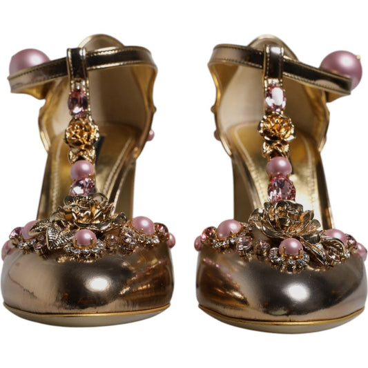 Dolce & Gabbana Gold Embellished Vally Heels Sandals Shoes LA12503-38