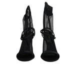 Dolce & Gabbana Black Tulle Stretch Heels Sandals Shoes