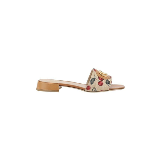 Valentino Garavani cherry jacquard fabric sandals with VLogo and leather details, featuring a playful summer design.