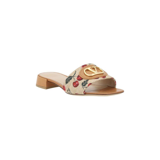 Valentino Garavani Cherry jacquard fabric sandals with VLogo, luxury summer footwear with cherry motifs and leather accents.