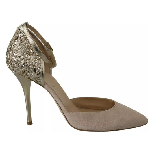 Elisabetta Franchi Beige Linen Ankle Strap High Heels Shoes LA8355-37.5