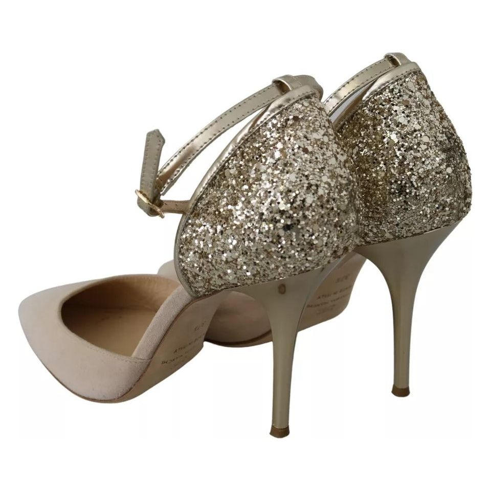 Elisabetta Franchi Beige Linen Ankle Strap High Heels Shoes LA8355-37.5
