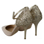Elisabetta Franchi Beige Linen Ankle Strap High Heels Shoes LA8355-37.5
