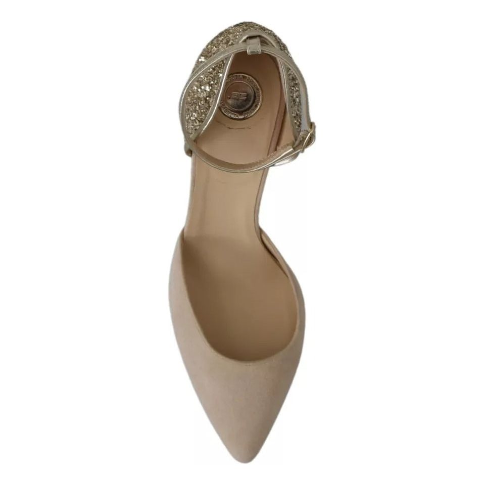 Elisabetta Franchi Beige Linen Ankle Strap High Heels Shoes LA8355-37.5