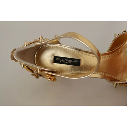 Dolce & Gabbana Gold Studs Vally Slingback Sandals Shoes