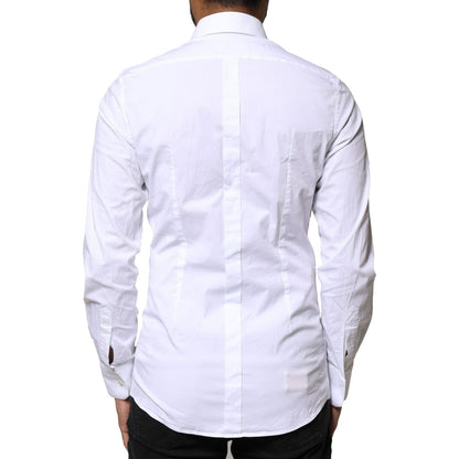 Dolce & Gabbana White GOLD Cotton Long Sleeves Dress Shirt