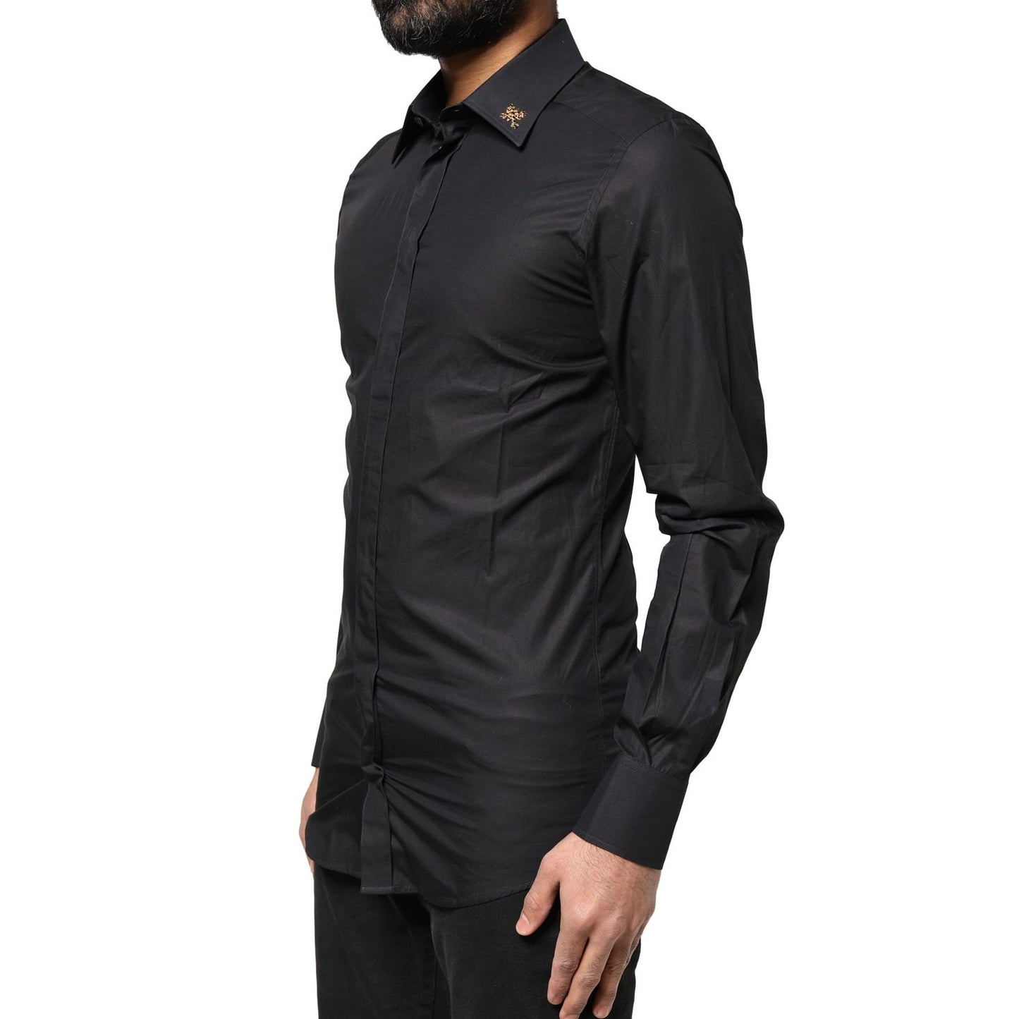 Dolce & Gabbana Black GOLD Cross Embellished Men Dress Shirt