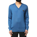 Dolce & Gabbana Blue Cashmere Crown V-neck Pullover Sweater TSH85153-50