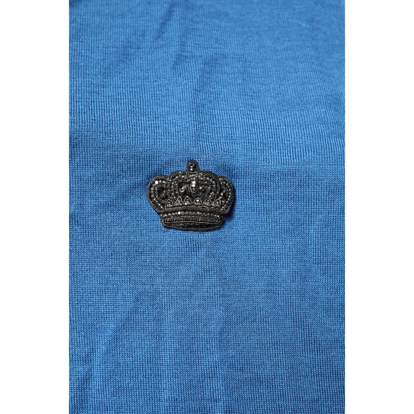 Dolce & Gabbana Blue Cashmere Crown V-neck Pullover Sweater TSH85153-50