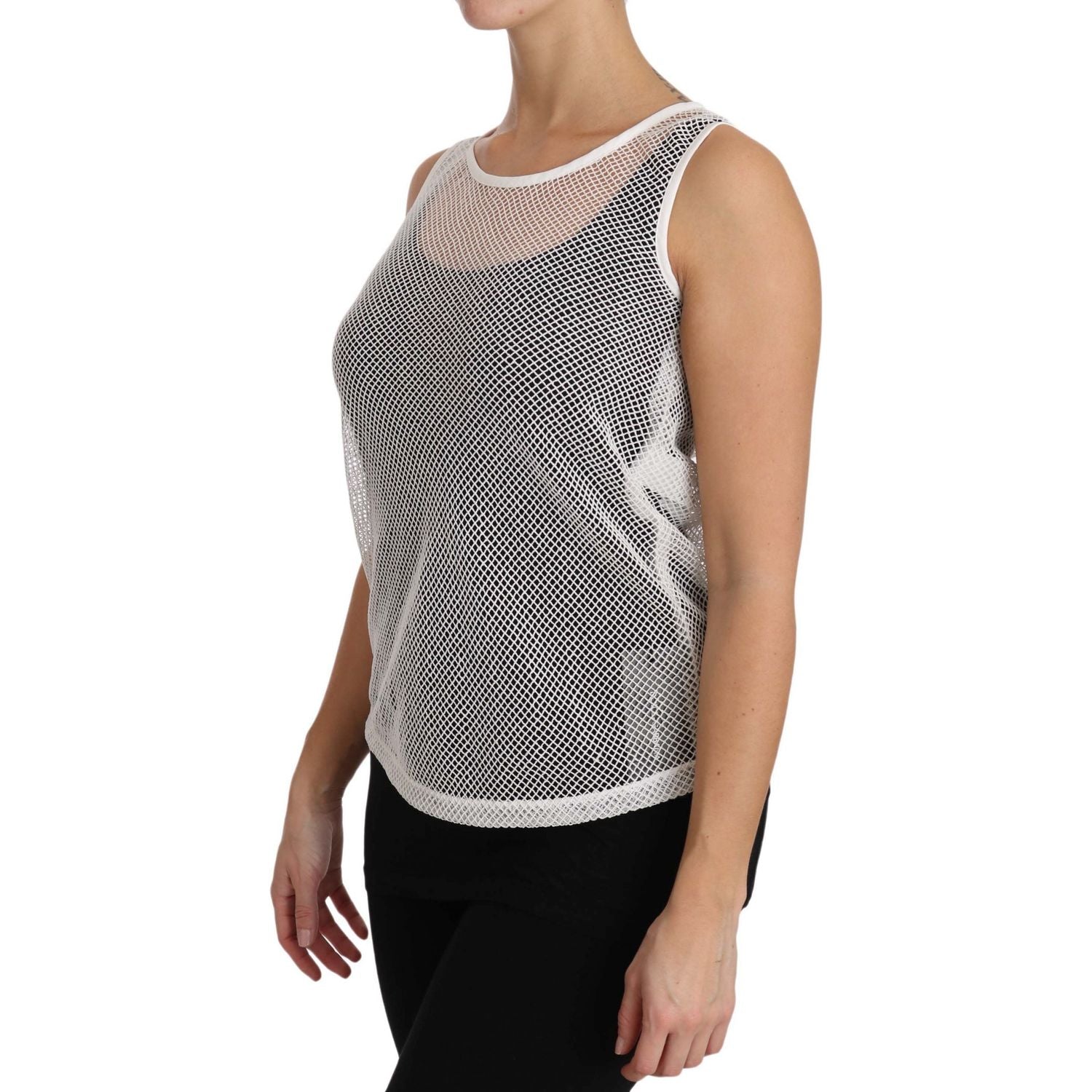 Dolce & Gabbana White Net  Transparent Sleeveless Tank Top