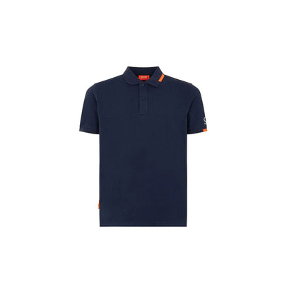 Suns Blue Cotton Polo Shirt with ribbed collar, logo on sleeve, and front button closure, ideal for casual and formal wear.