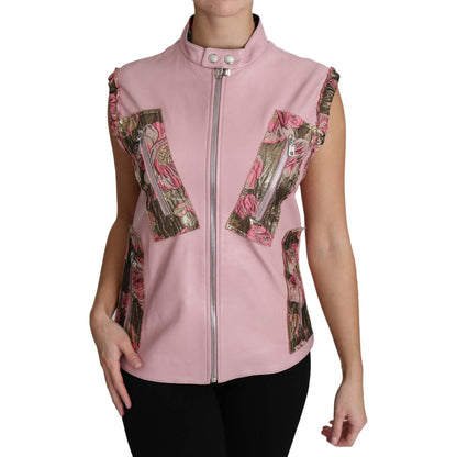 Dolce & Gabbana Pink Zippered Lamb Sleeveless Vest Leather Jacket Coats & Jackets